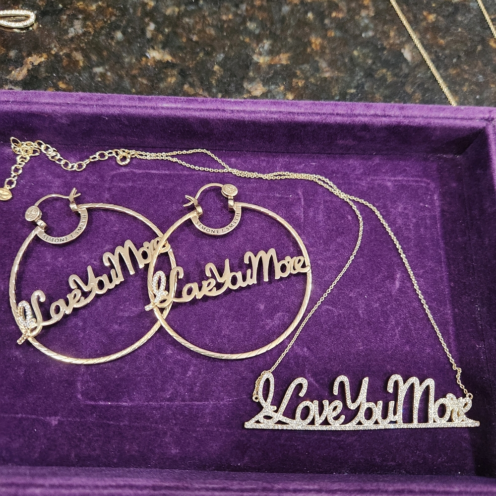Simone I Smith Chic Gold 'Love You More' Hoop Earring And Necklace Jewelry Set